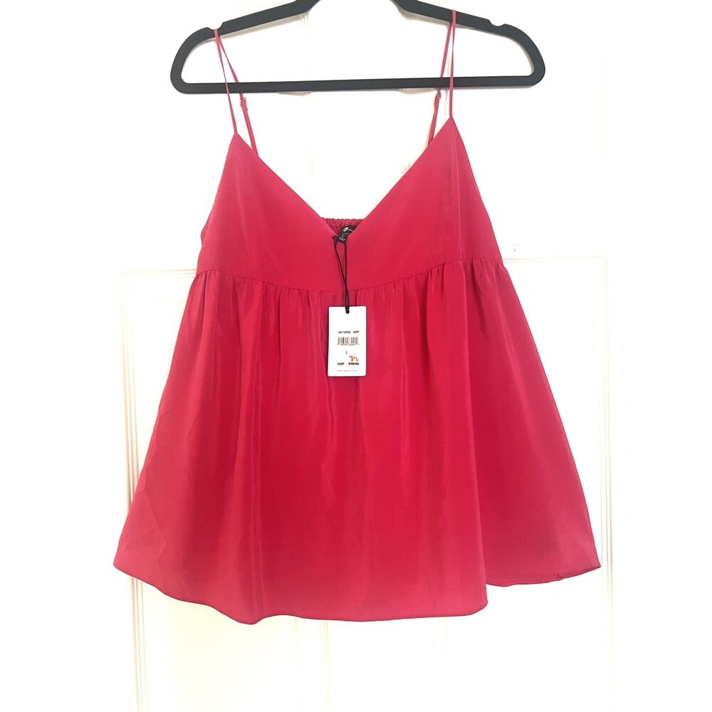 7 For All Mankind Silk Babydoll Cami Top M/L Coquette Fuchsia Pink NWT $129.00